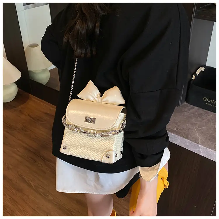 Women's Yellow Bow Shoulder Bag with Chain Crossbody — feature 15