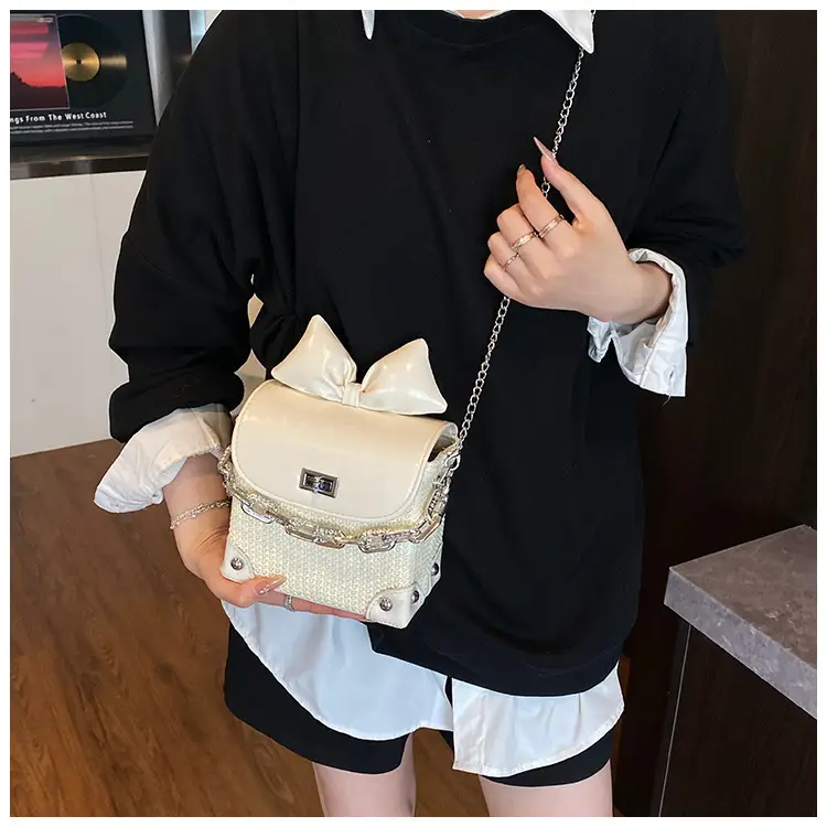 Women's Yellow Bow Shoulder Bag with Chain Crossbody — feature 16