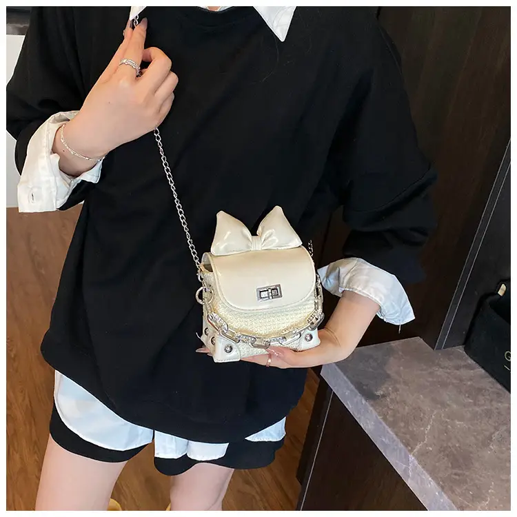 Women's Yellow Bow Shoulder Bag with Chain Crossbody — feature 17