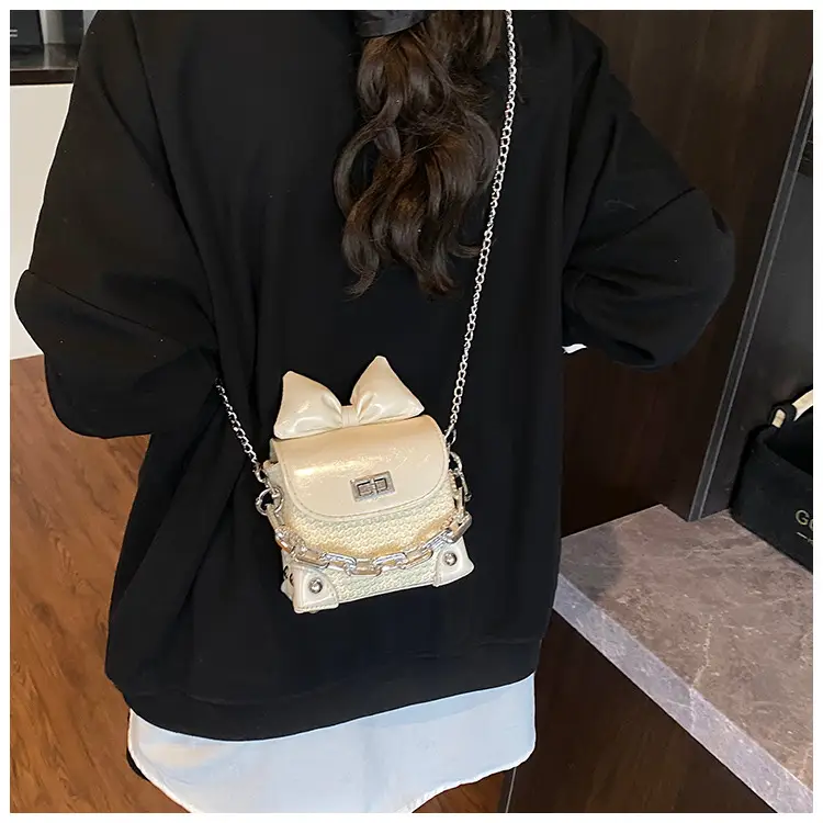 Women's Yellow Bow Shoulder Bag with Chain Crossbody — feature 18