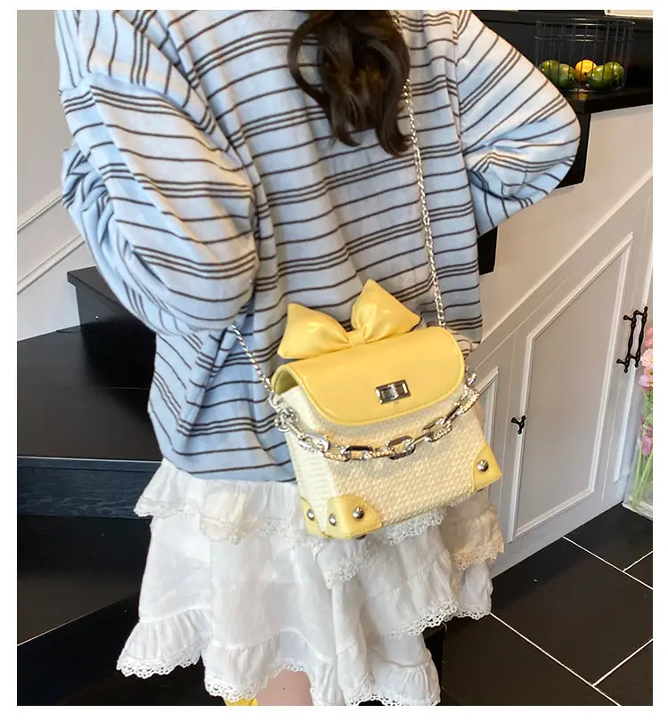 Women's Yellow Bow Shoulder Bag with Chain Crossbody — feature 2