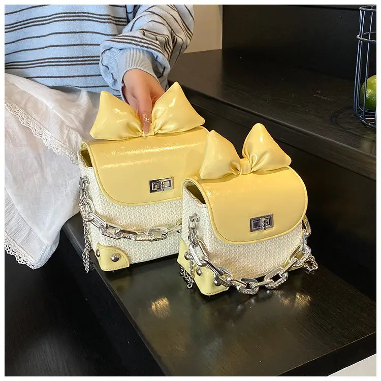 Women's Yellow Bow Shoulder Bag with Chain Crossbody — feature 20