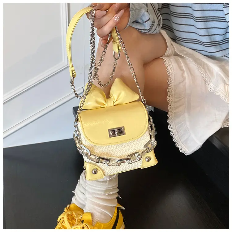 Women's Yellow Bow Shoulder Bag with Chain Crossbody — feature 22