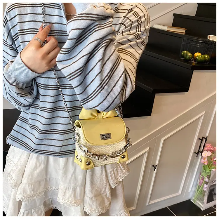 Women's Yellow Bow Shoulder Bag with Chain Crossbody — feature 25