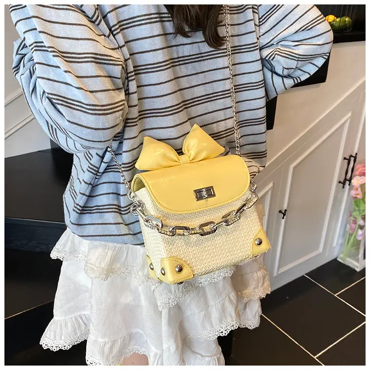 Women's Yellow Bow Shoulder Bag with Chain Crossbody — feature 26
