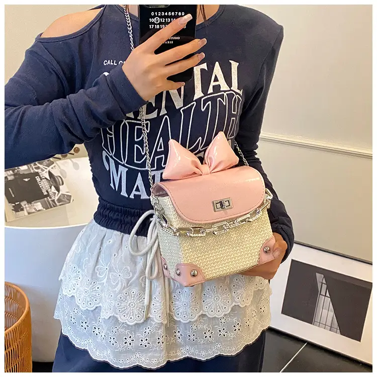 Women's Yellow Bow Shoulder Bag with Chain Crossbody — feature 28