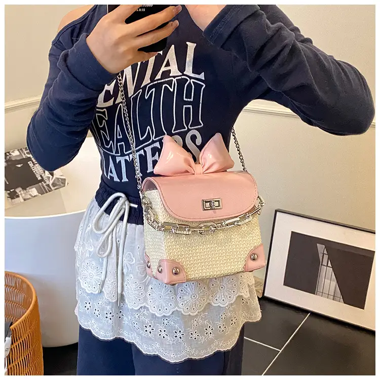 Women's Yellow Bow Shoulder Bag with Chain Crossbody — feature 29