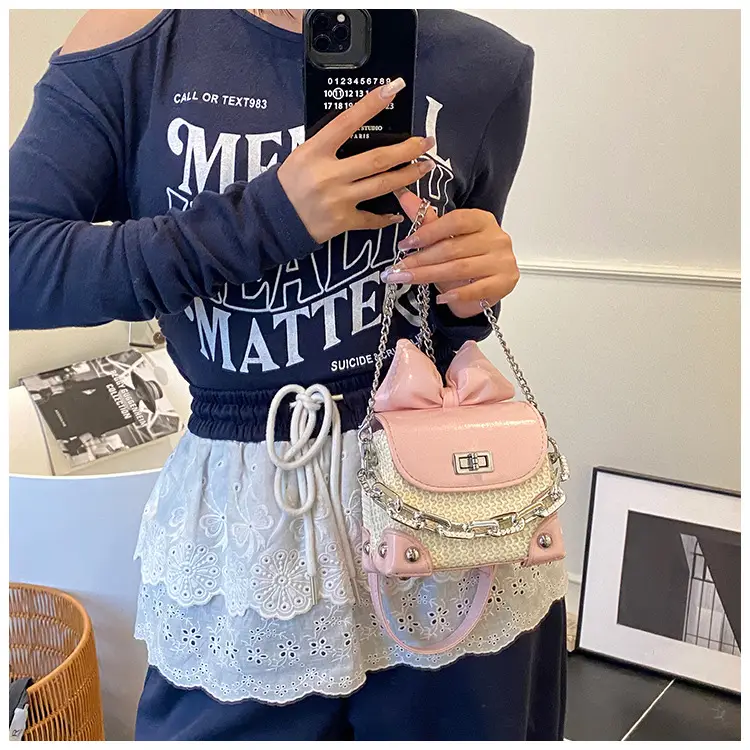 Women's Yellow Bow Shoulder Bag with Chain Crossbody — feature 34