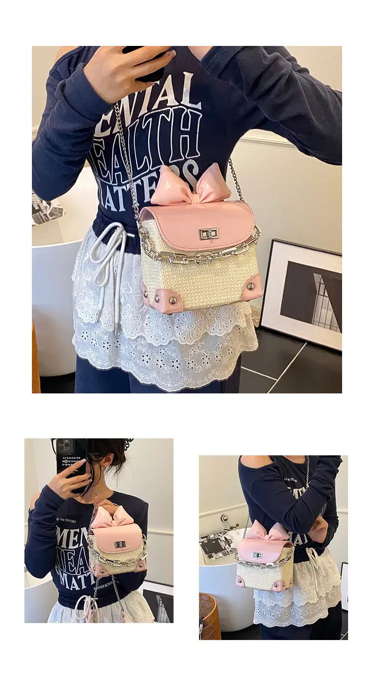 Women's Yellow Bow Shoulder Bag with Chain Crossbody — feature 5