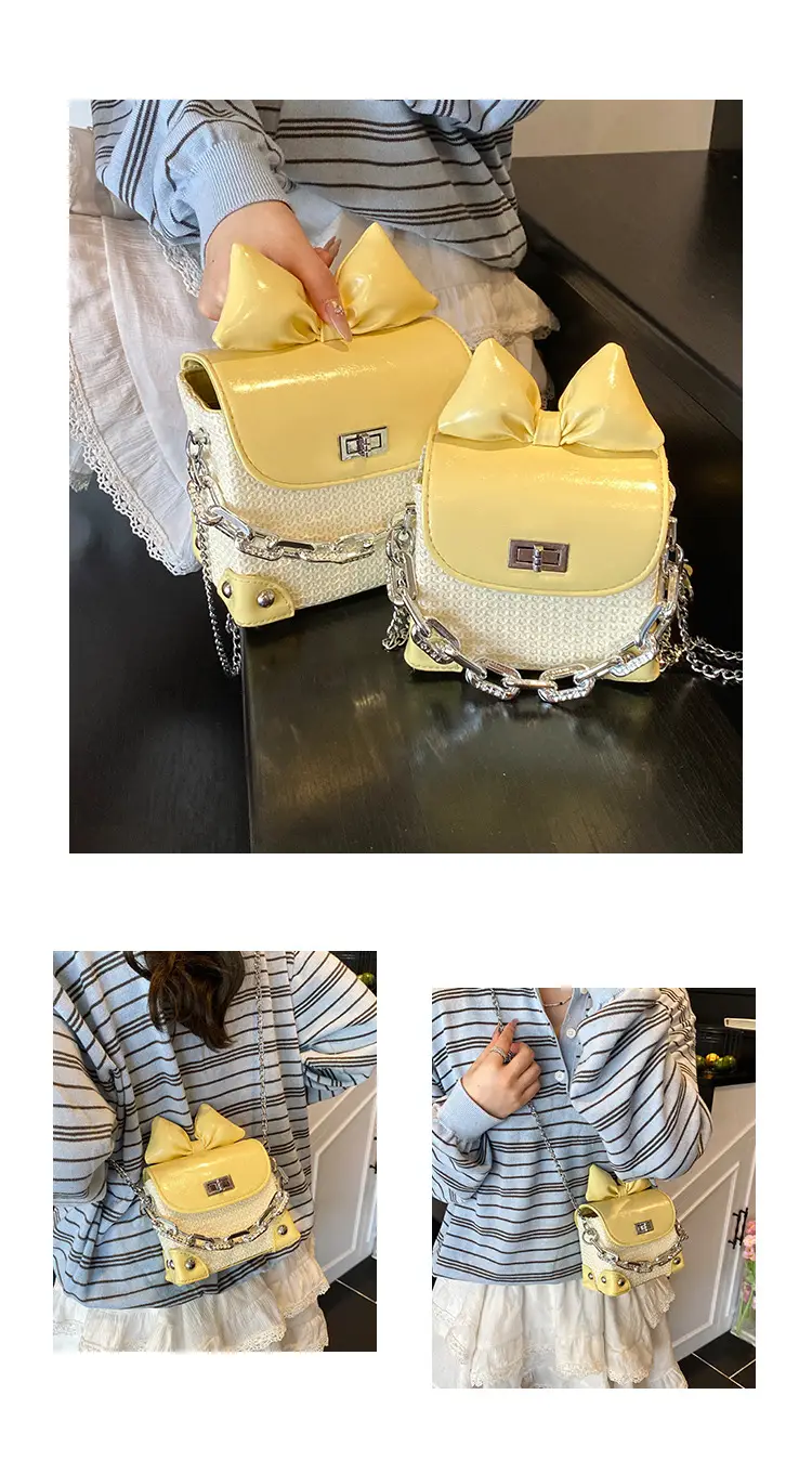 Women's Yellow Bow Shoulder Bag with Chain Crossbody — feature 6