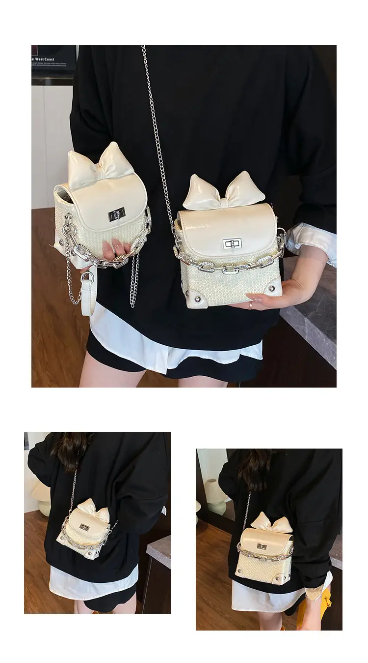 Women's Yellow Bow Shoulder Bag with Chain Crossbody — feature 7