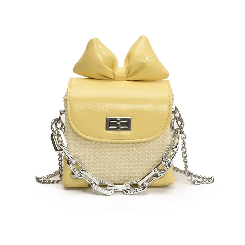 Women's Yellow Bow Shoulder Bag with Chain Crossbody - Image 4