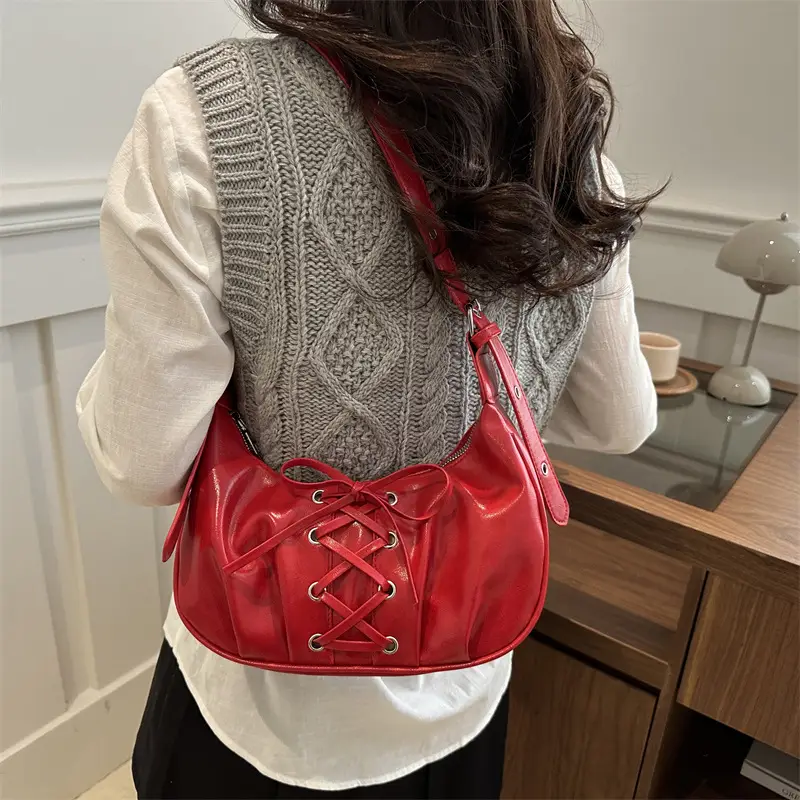 Women's Black Leather Bow Shoulder Bag 2025 - Image 7