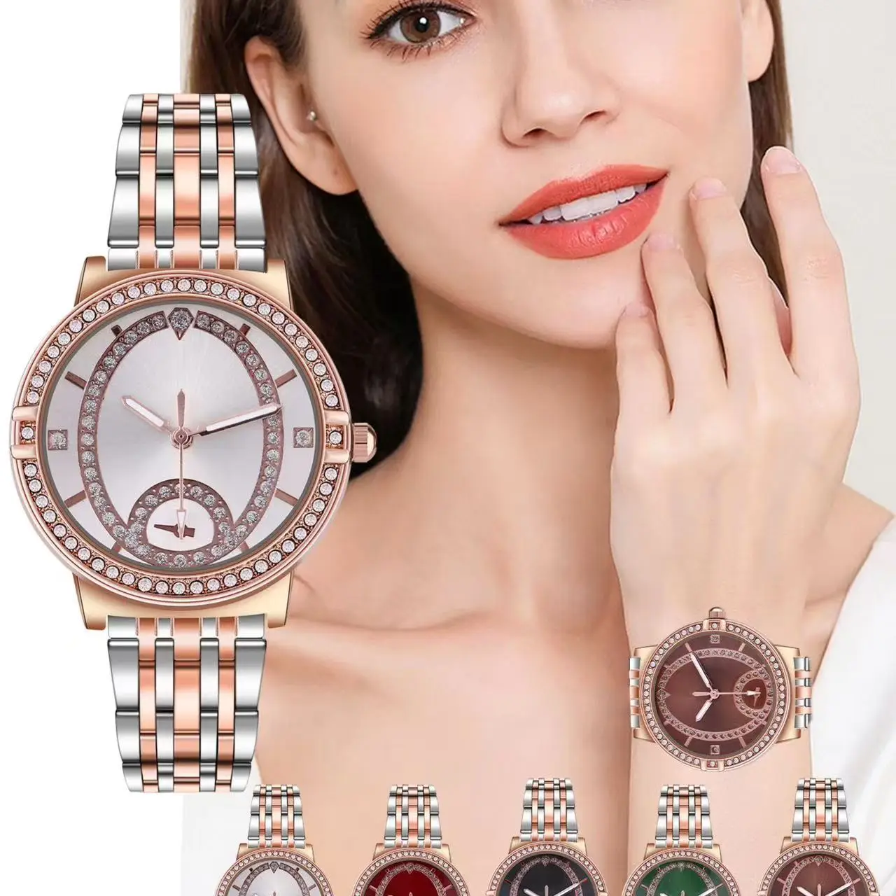 Women's Round Gold Watch with Diamond Inlay — feature 5