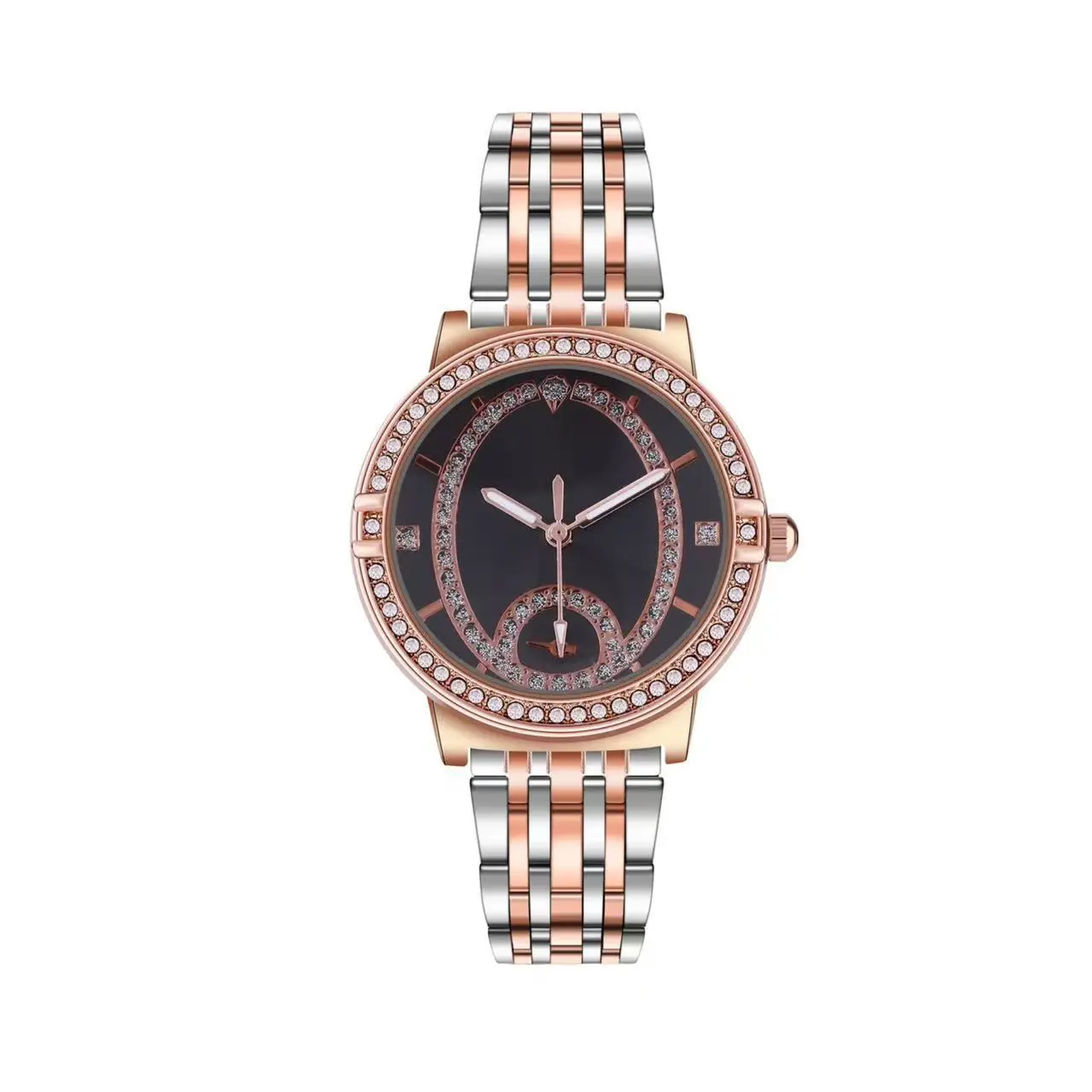 Women's Round Gold Watch with Diamond Inlay - Image 2