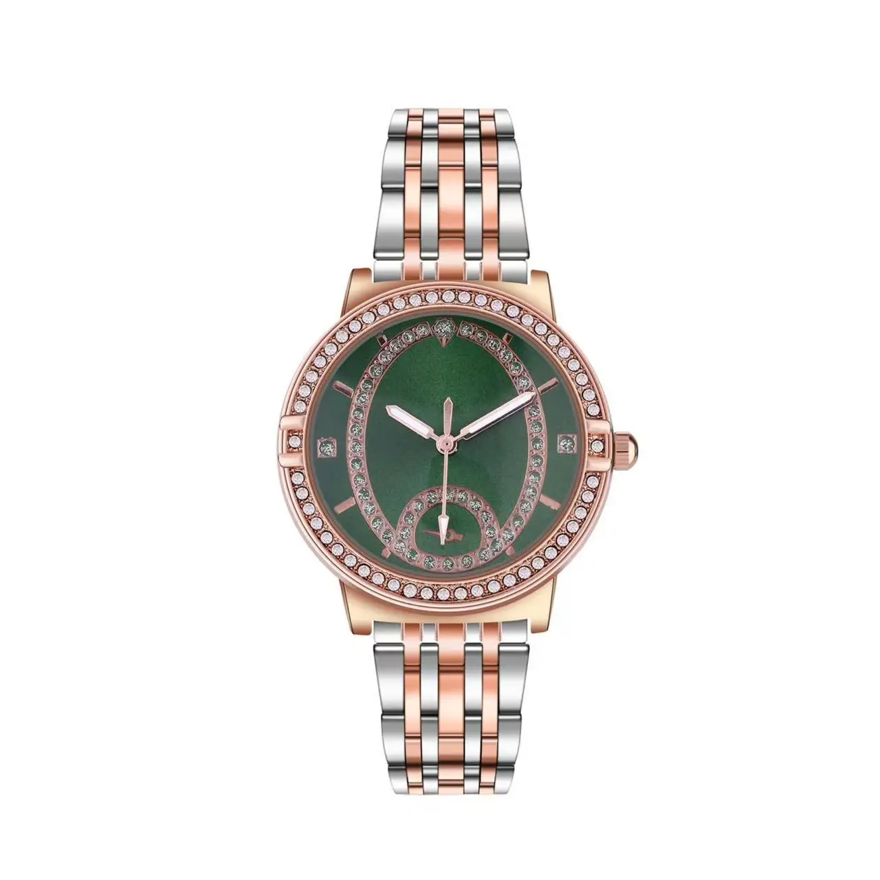 Women's Round Gold Watch with Diamond Inlay - Image 3