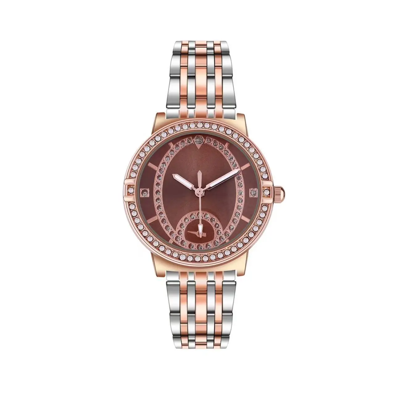 Women's Round Gold Watch with Diamond Inlay - Image 5