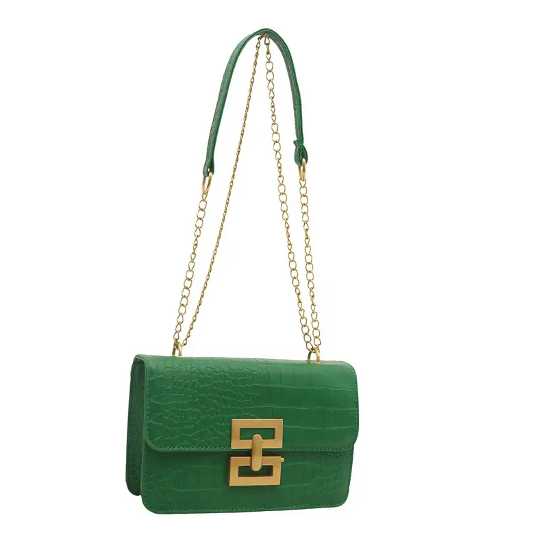 Green Crocodile Leather Chain Crossbody Bag for Women