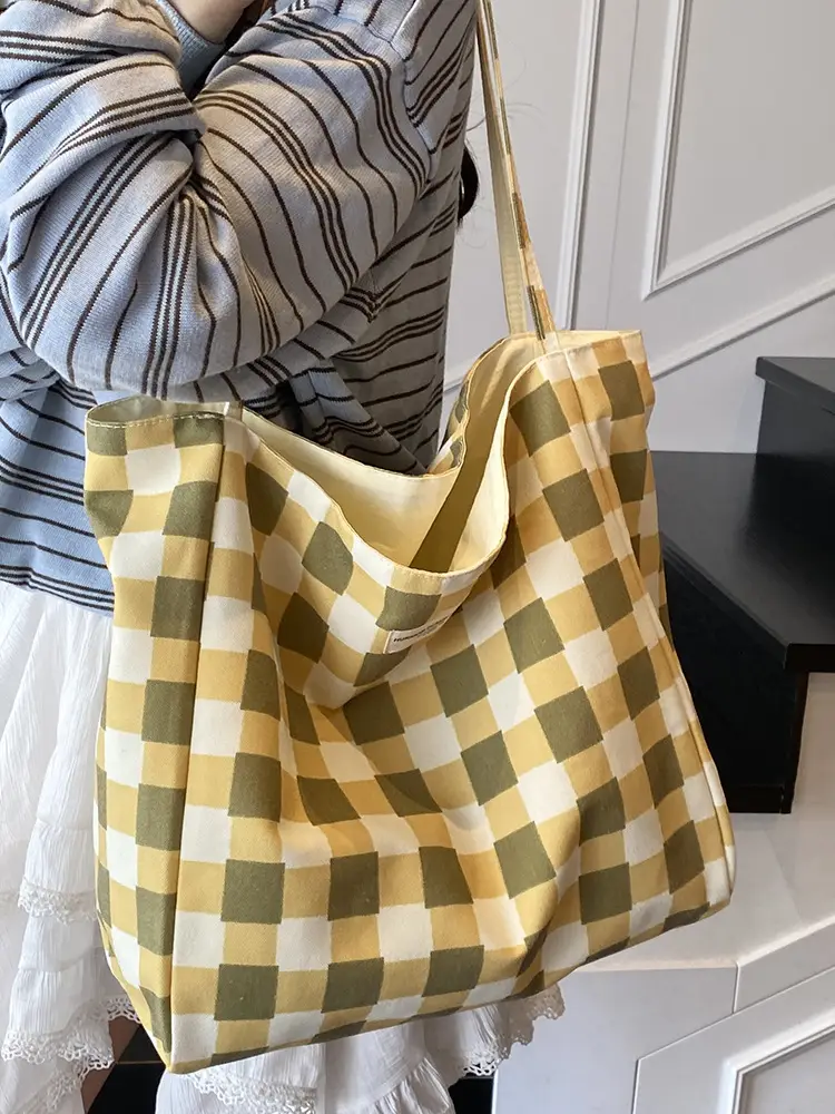 2025 Green Plaid Women's Lazy Style Large Capacity Bag - Image 6