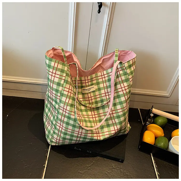2025 Green Plaid Women's Lazy Style Large Capacity Bag — feature 25