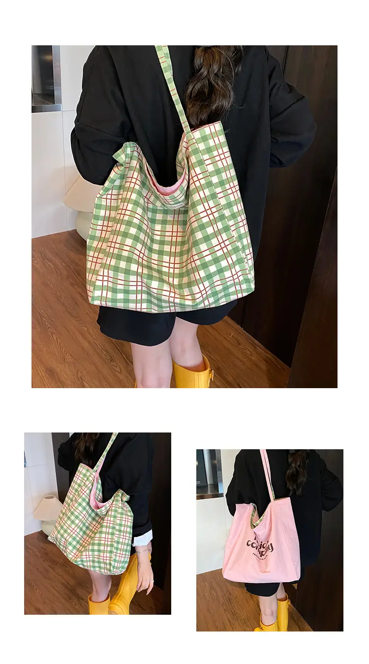 2025 Green Plaid Women's Lazy Style Large Capacity Bag — feature 9