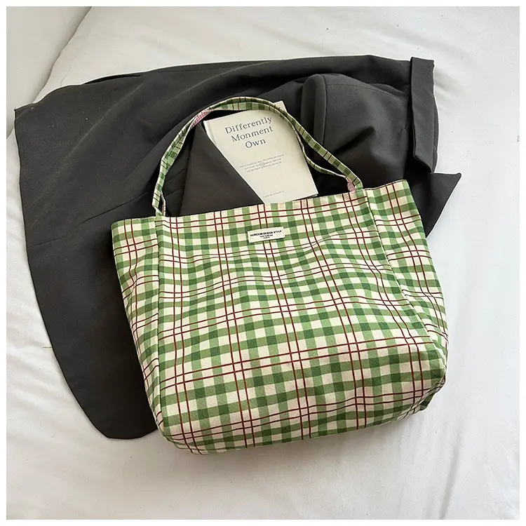 2025 Green Plaid Women's Lazy Style Large Capacity Bag - Image 2