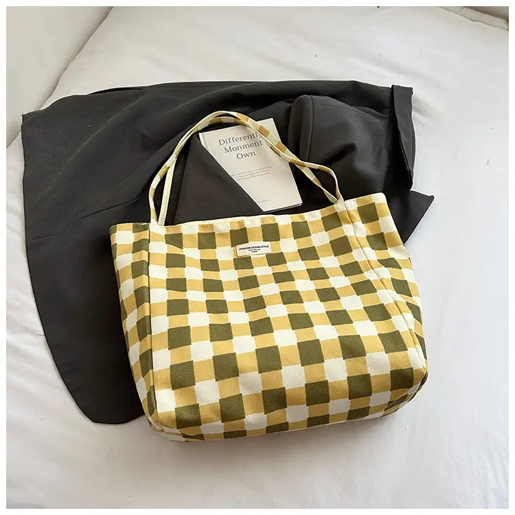 2025 Green Plaid Women's Lazy Style Large Capacity Bag - Image 3
