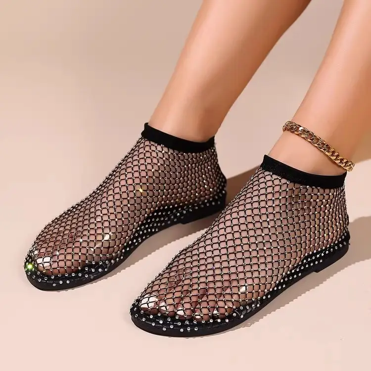 Hollow-Out Mesh Boots for Women, Spring/Summer 2026 New Trendy Versatile Hollow-Out Martin Sandals, Slimming High-Heeled Rhinestone Boots - Image 9