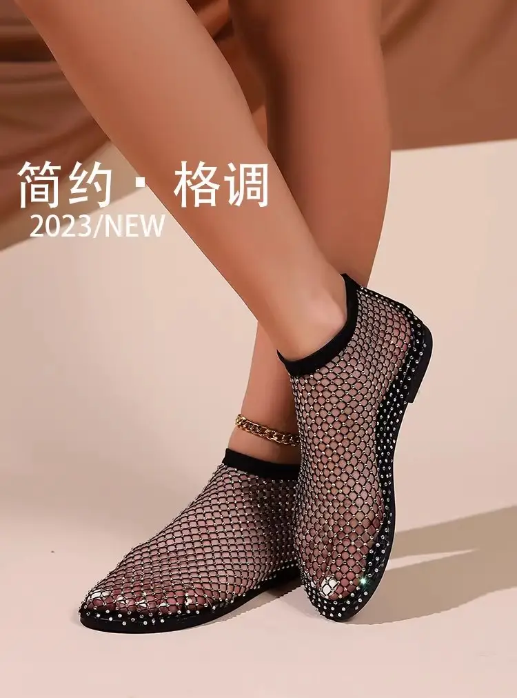 Hollow-Out Mesh Boots for Women, Spring/Summer 2026 New Trendy Versatile Hollow-Out Martin Sandals, Slimming High-Heeled Rhinestone Boots — feature 2
