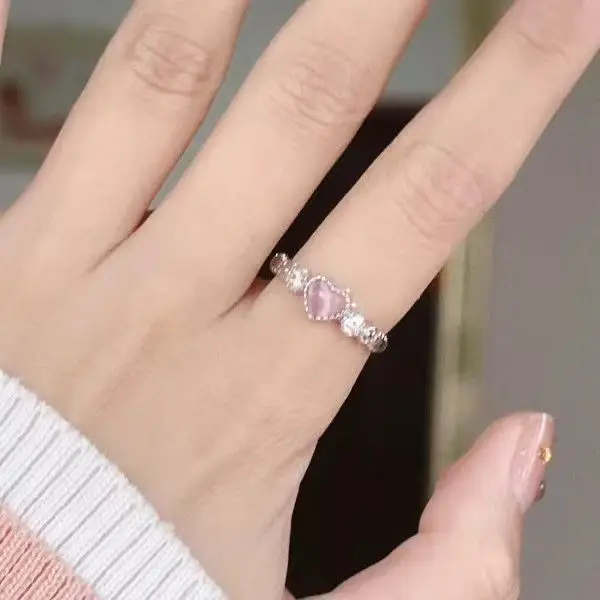 Explosive Pink Cat's Eye Ring for Women Adjustable