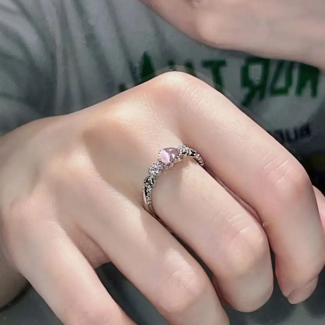 Explosive Pink Cat's Eye Ring for Women Adjustable