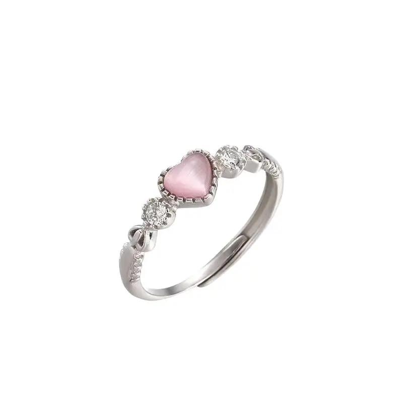 Explosive Pink Cat's Eye Ring for Women Adjustable