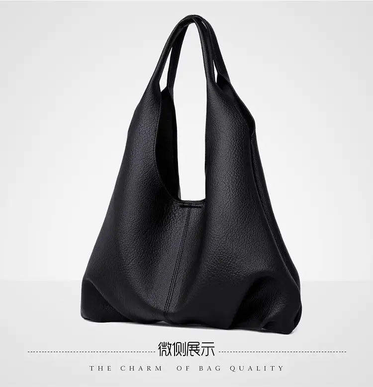 Korean Style Black Leather Tote Bag Large Capacity Women — feature 11