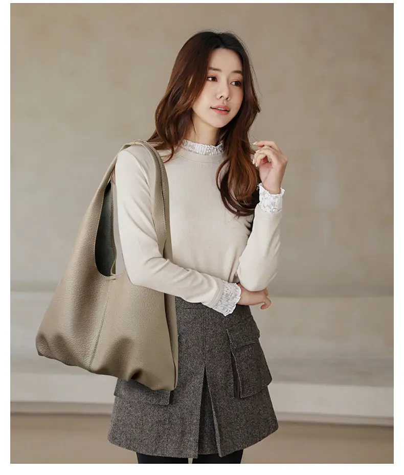 Korean Style Black Leather Tote Bag Large Capacity Women — feature 13