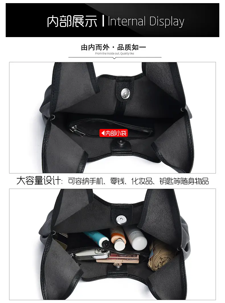 Korean Style Black Leather Tote Bag Large Capacity Women — feature 6
