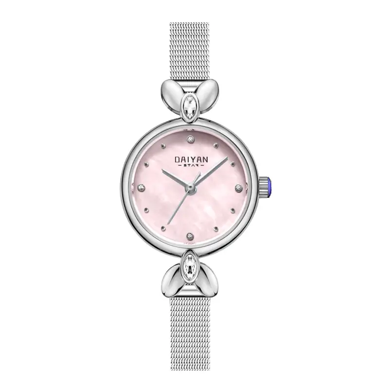 Women's Pink Pearl Dial Mesh Strap Quartz Watch - Image 2