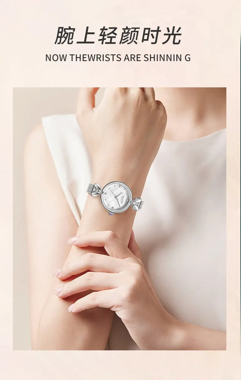 Women's Pink Pearl Dial Mesh Strap Quartz Watch — feature 8