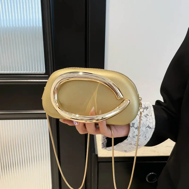 Retro Metal Chain Mini Bag with Gold Handle