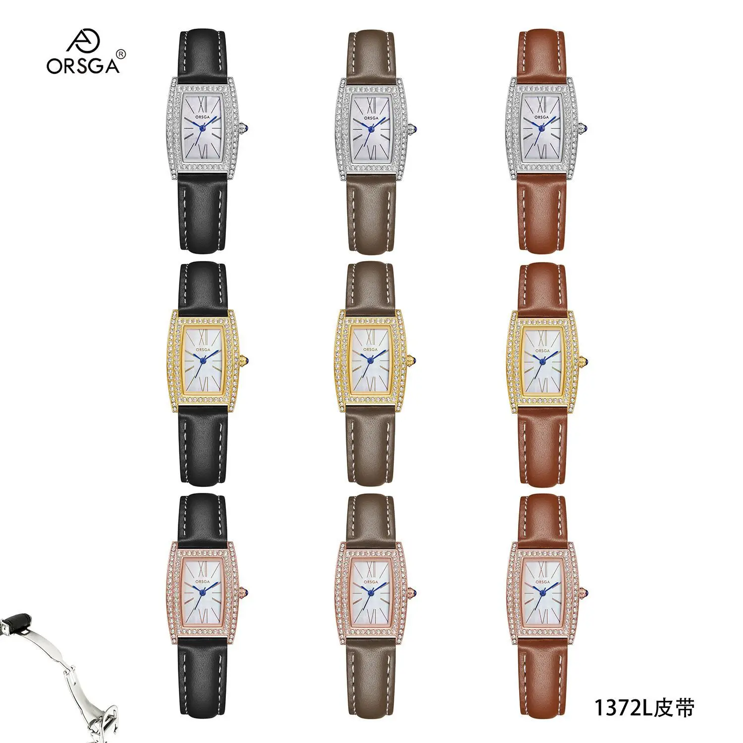 Orsga Diamond Encrusted Women's Watch Brown Leather - Image 19