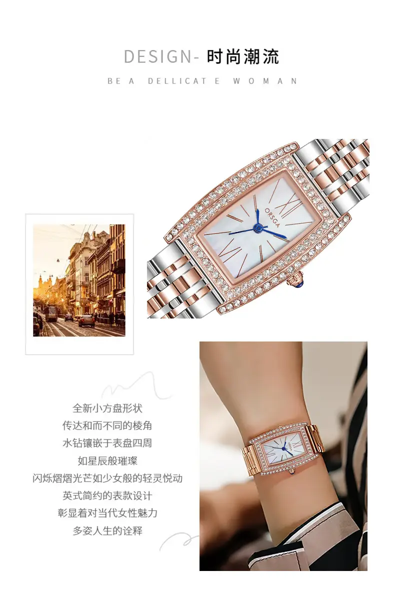 Orsga Diamond Encrusted Women's Watch Brown Leather — feature 4