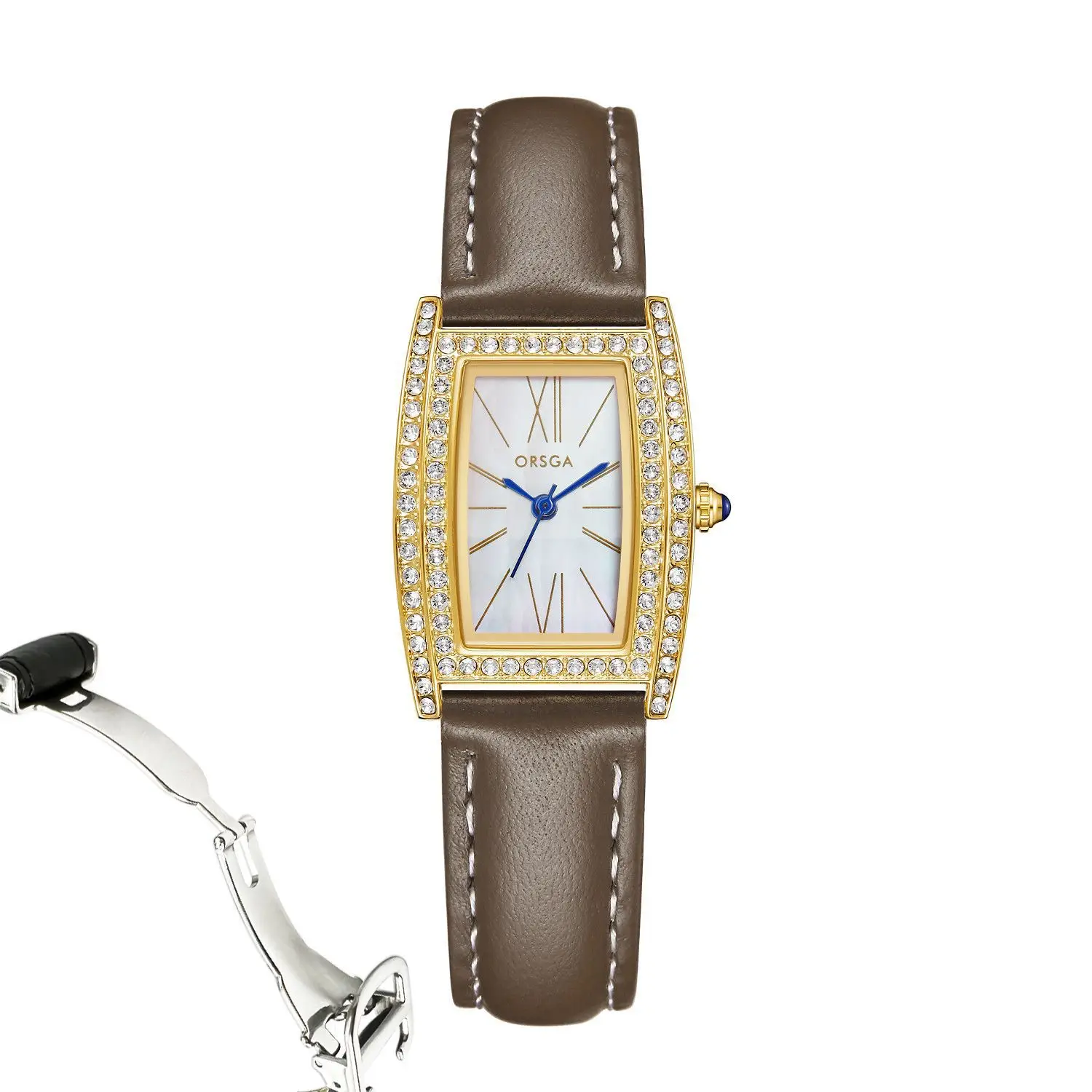 Orsga Diamond Encrusted Women's Watch Brown Leather - Image 10