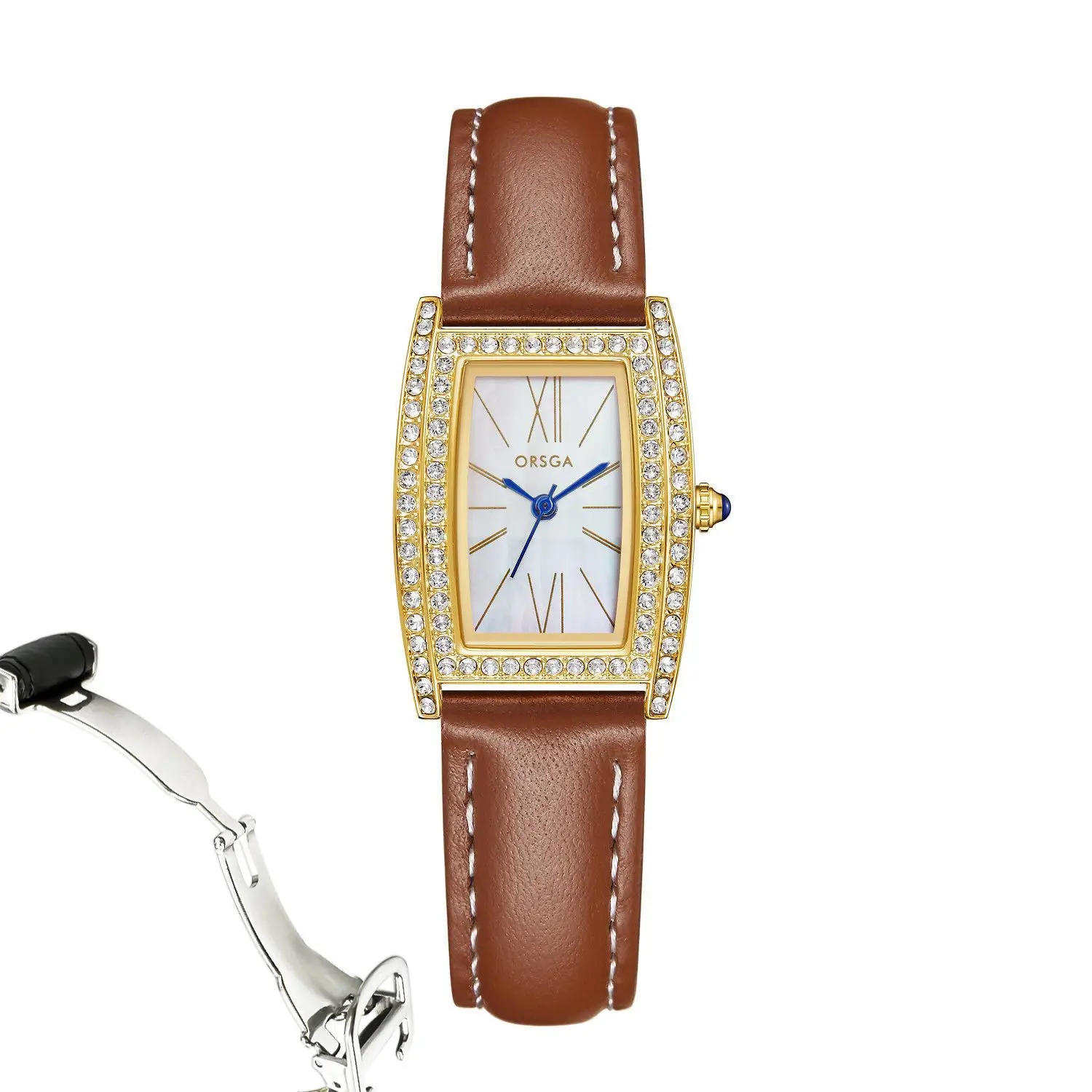 Orsga Diamond Encrusted Women's Watch Brown Leather - Image 11