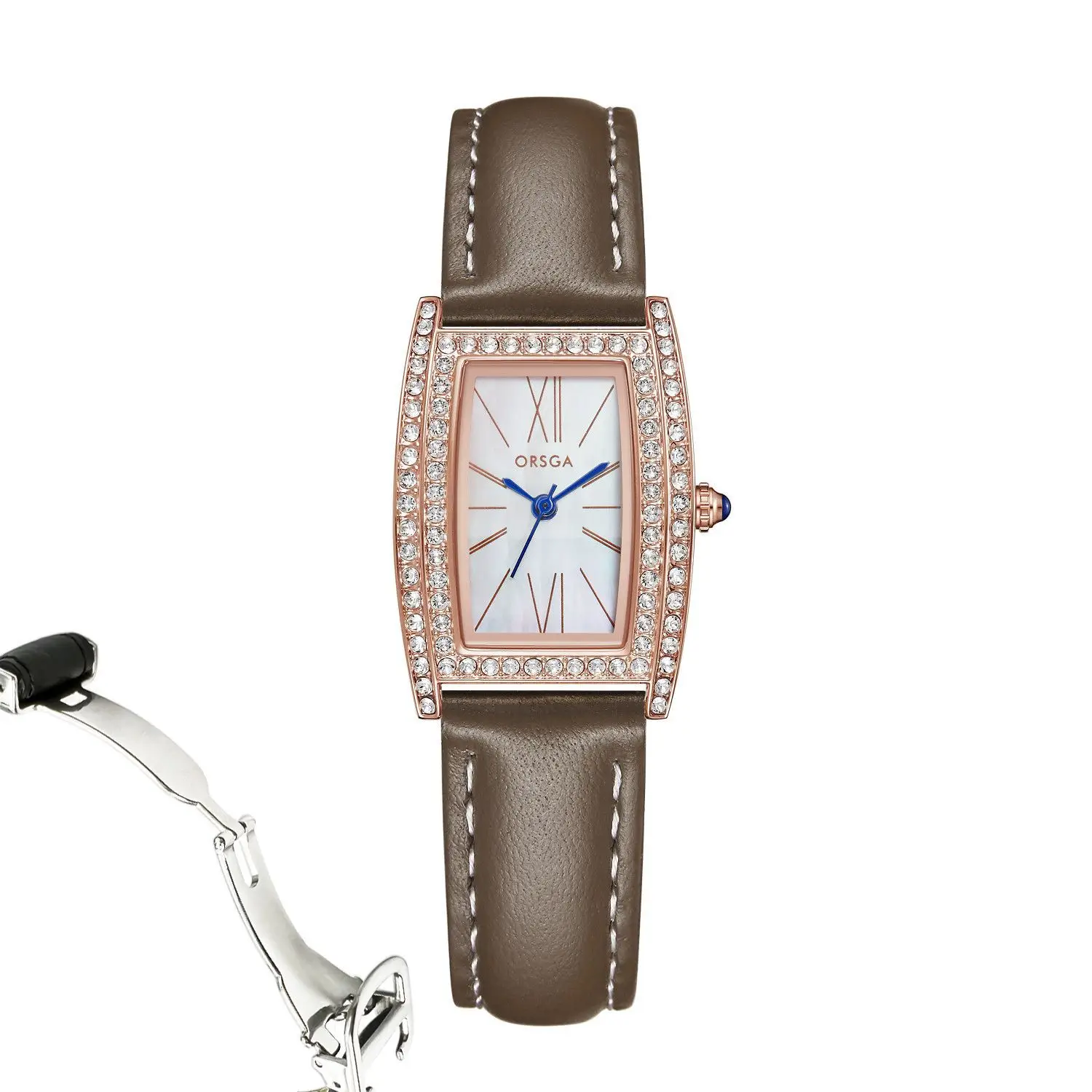 Orsga Diamond Encrusted Women's Watch Brown Leather - Image 13