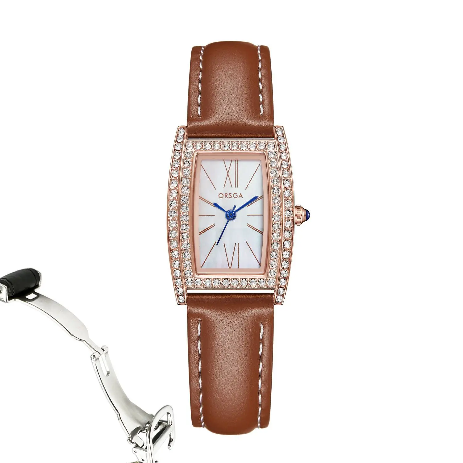 Orsga Diamond Encrusted Women's Watch Brown Leather - Image 14