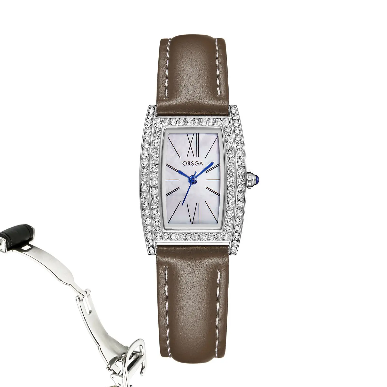 Orsga Diamond Encrusted Women's Watch Brown Leather - Image 7