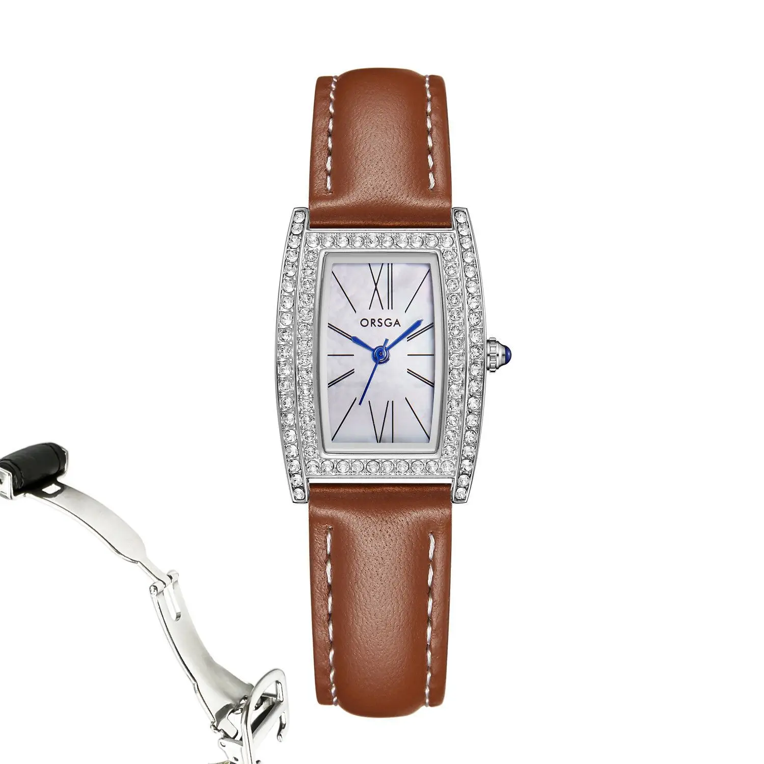Orsga Diamond Encrusted Women's Watch Brown Leather - Image 8