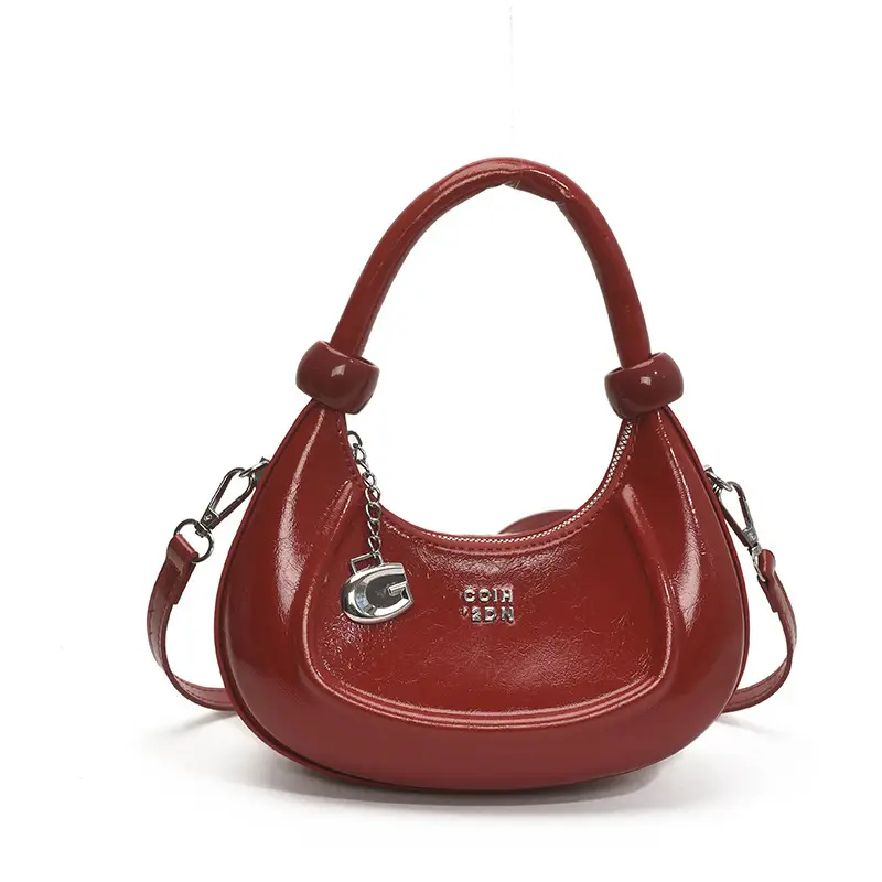 Red Crescent Crossbody Bag for Women Luxury Handbag