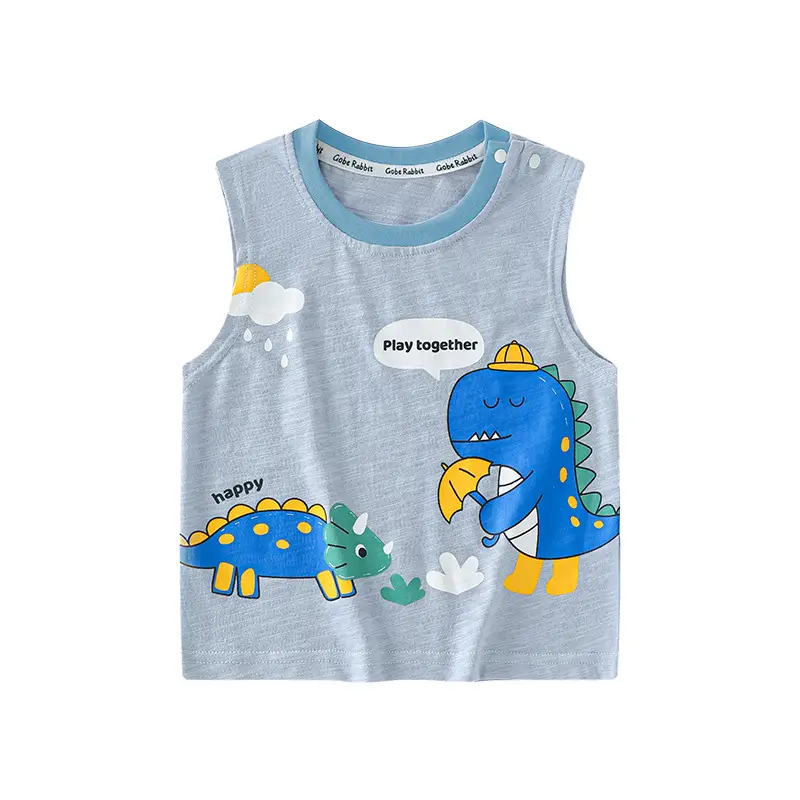 2025 New Boys Sleeveless T-Shirt Striped Blue Elephant Print - Image 9