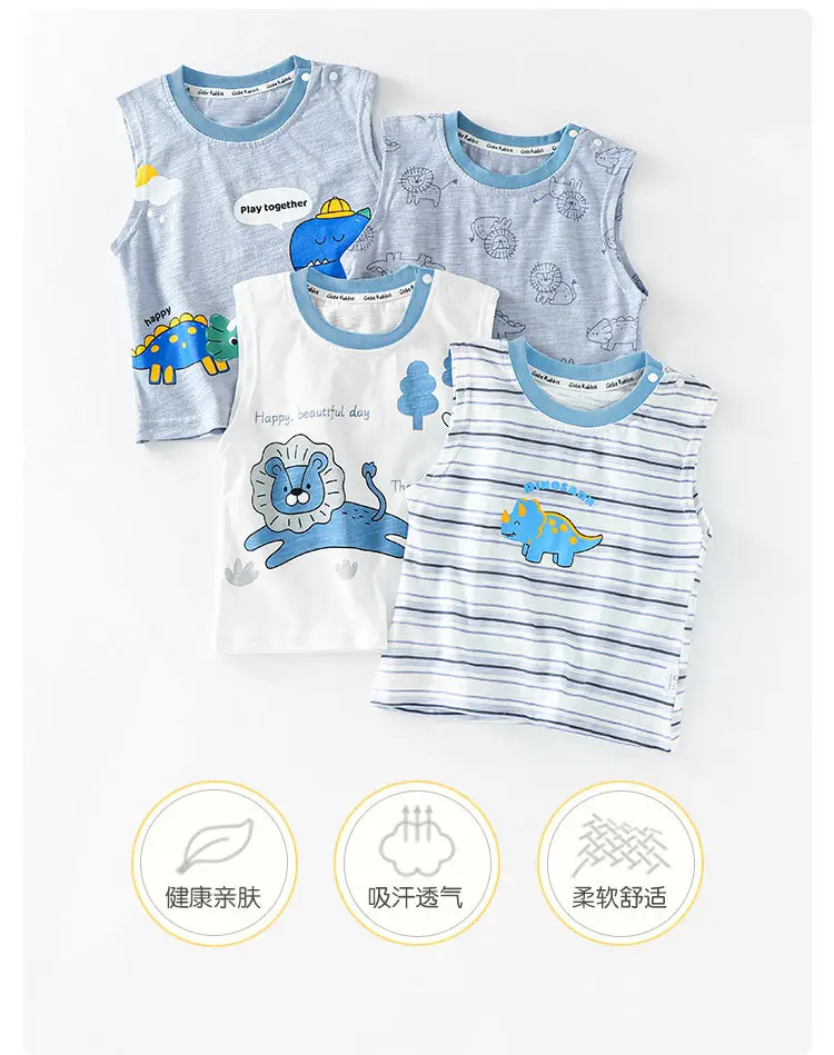 2025 New Boys Sleeveless T-Shirt Striped Blue Elephant Print â feature 1