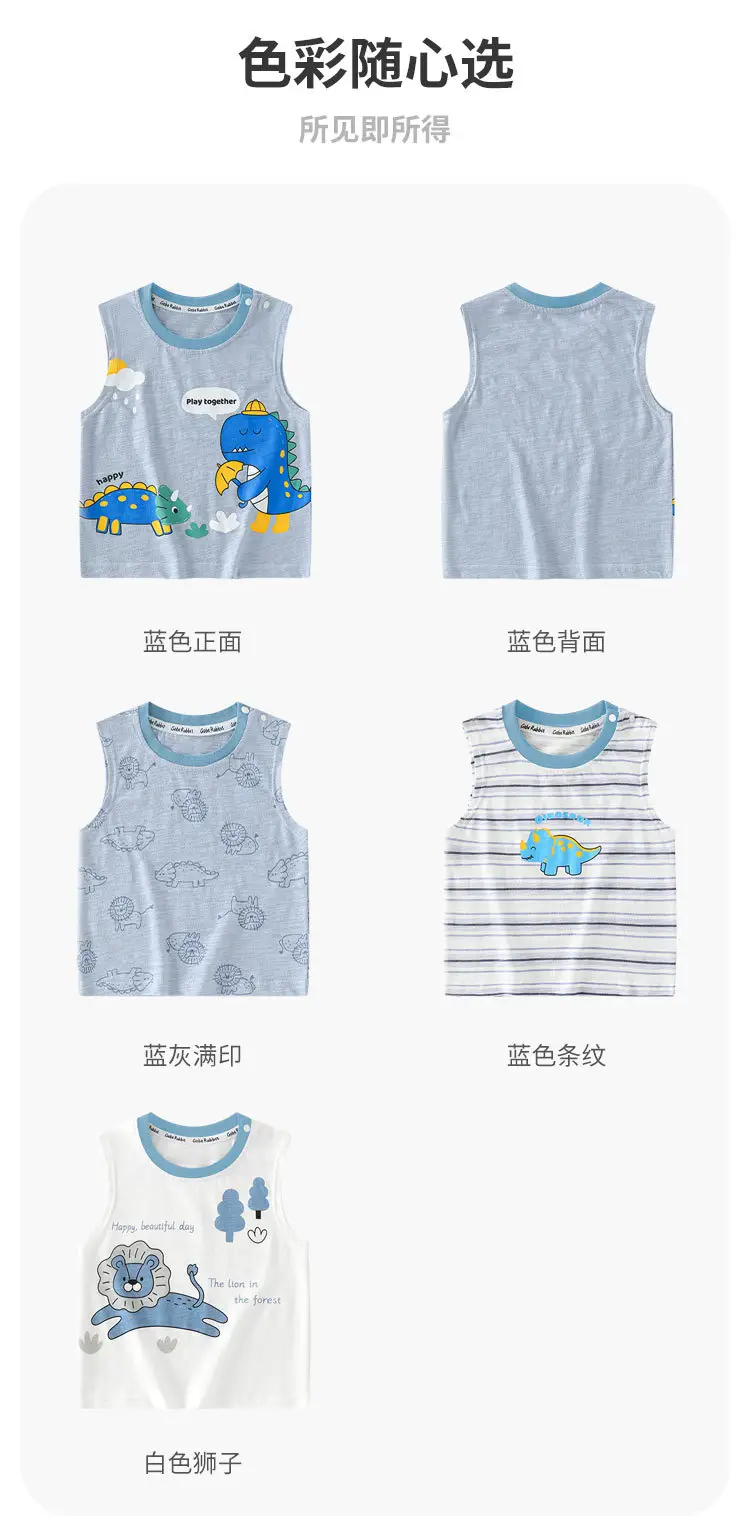 2025 New Boys Sleeveless T-Shirt Striped Blue Elephant Print â feature 5